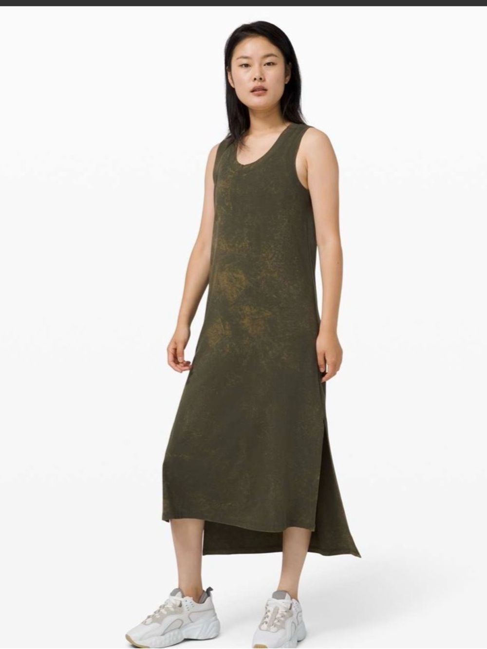 Washed Olive Scoop Neck Sleeveless Tank Top